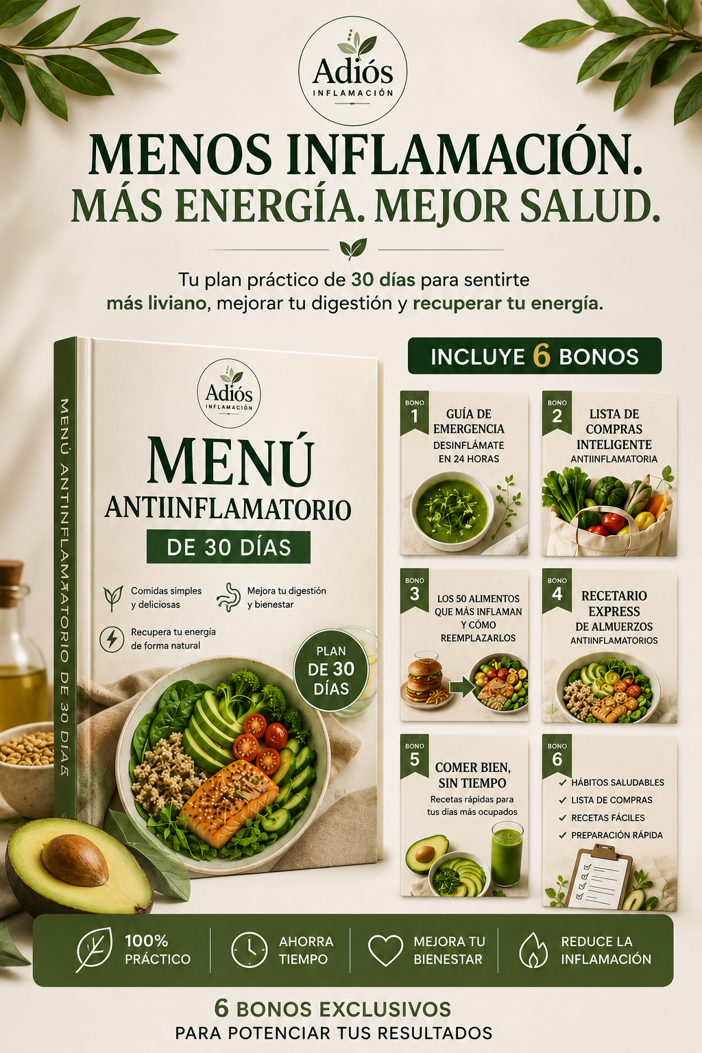 Adiós Inflamación | Método + Menú 30 Días + 6 Bonos